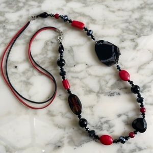 Black Red Stone and Crystal Necklace.
